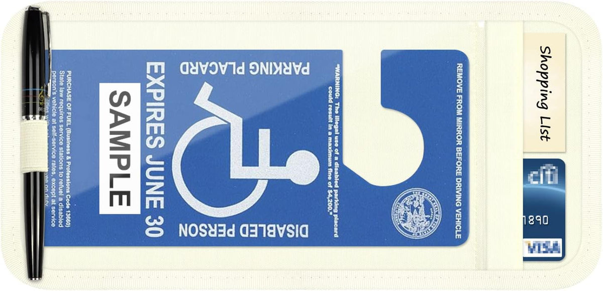 Handicap Placard Holder for Auto, Wisdompro Disabled Parking Permit Sign Protector for Car Sun Visor with Note Paper Slot, Pen Holder and Elastic Strap - Black
