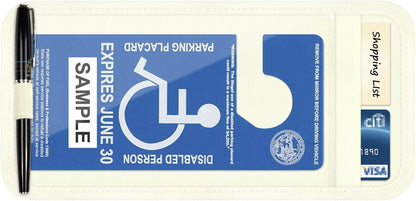 Handicap Placard Holder for Auto, Wisdompro Disabled Parking Permit Sign Protector for Car Sun Visor with Note Paper Slot, Pen Holder and Elastic Strap - Black