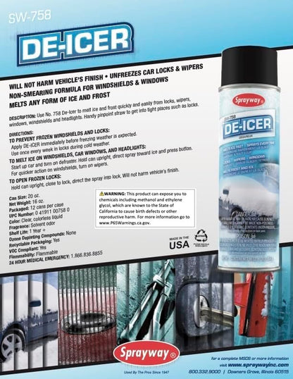 Sprayway SW758-12PK Industrial De-Icer, 16 oz, Pack of 12