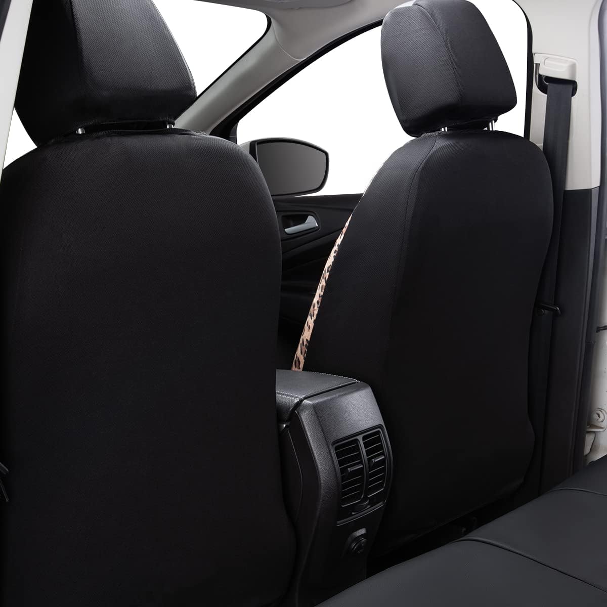 Flying Banner Carbon Fiber Leather Vehicle Seat Covers, Leopard Gray Black, Universal Fit - 8PCS