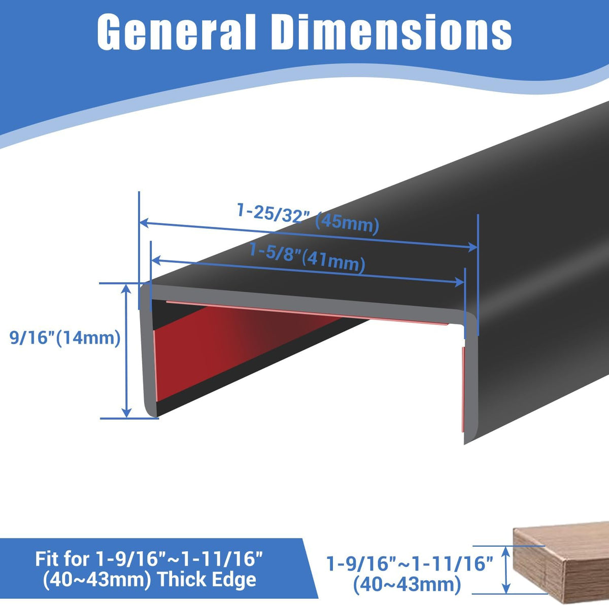 Rubber Edge Trim, Self-Adhesive Rubber Edge Trim, Edge Protector for Sheet Metal, EPDM Material, Fit 1/16"(1.0mm), Length 10Ft, Black Color, U Channel Edge Trim - Colors B