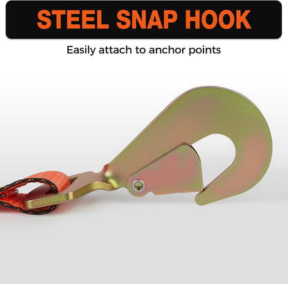Heavy Duty Adjustable Car Tie Down Kit with Snap Hooks -Break Strength 10,000 lbs-Working Load 3333 lbs-2 Inch x 114 Inch - 4 Pack Axle Tie Down Straps (Yellow)