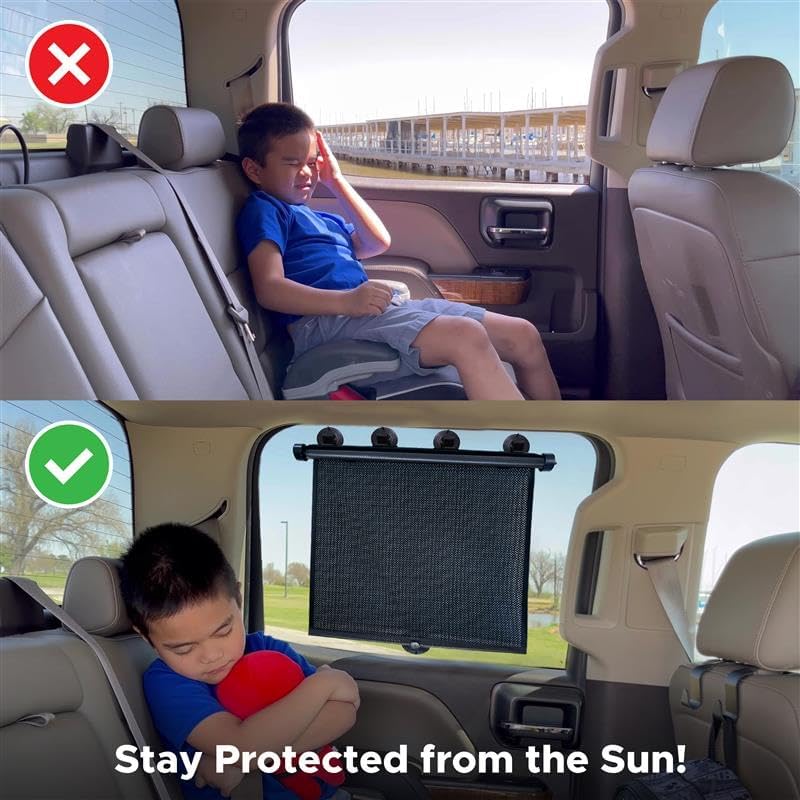 EcoNour Car Side Window Sun Shade (2 Pack) | Retractable Roller Sunshade for Kids | Baby Car Window Shades for UV and Sun Glare Protection | Baby Travel Accessories (15"x17")