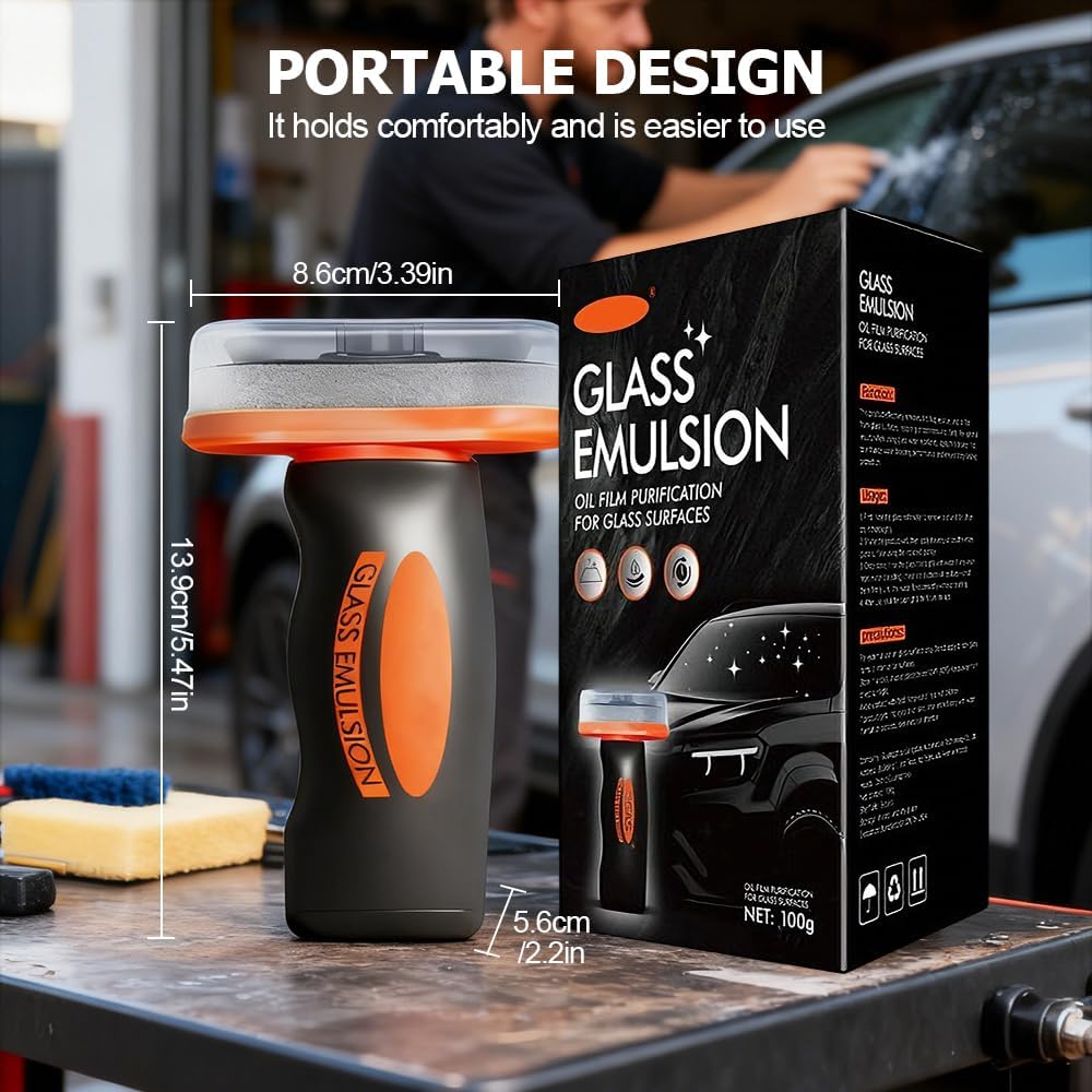 2026 New Handheld Glass Oil-Film Remover, Car Glass Cleaner Oils Film Cleaning Brush, Q4 Glass Guard Windshield Cleaner & Oil Films Remover Emulsion Coating for Cars Window, Crystal Clear View (1Pcs)
