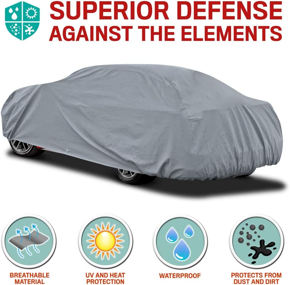 Motor Trend Breathable Lightweight Car Cover, Anti-Moisture Build-Up Water-Resistant Scratch-Resistant Travel-Friendly, Universal Fit for Cars SUVs Trucks Vans All-Weather Outdoor/Indoor, (XL) 210" L