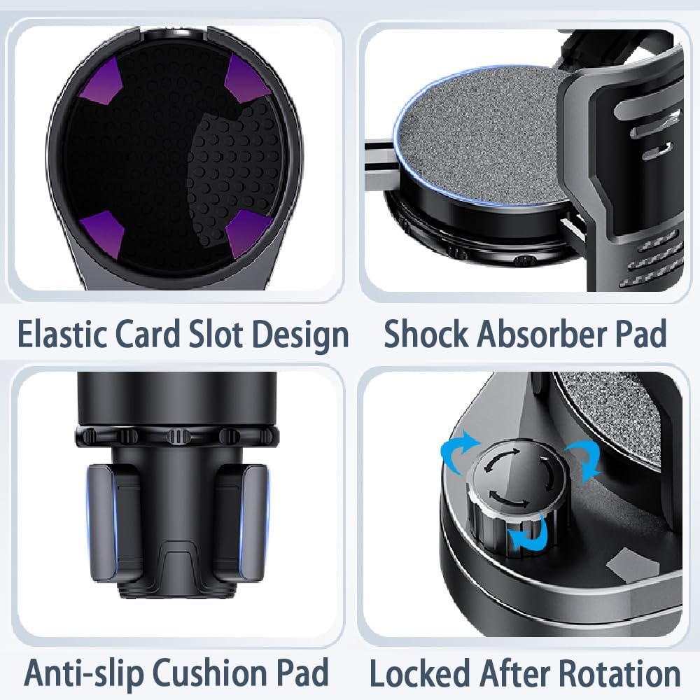 Upgrade Dual Cup Holder Expander, 2 in 1 Multifunction Cup Holder for Car with Lock, 360° Rotating Car Cup Drink Holder with Adjustable Base, Cupholder Expander for Large Water Bottles, Cups