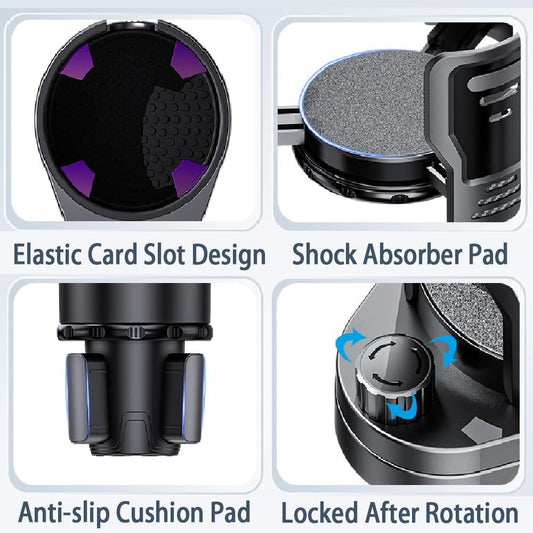 Upgrade Dual Cup Holder Expander, 2 in 1 Multifunction Cup Holder for Car with Lock, 360° Rotating Car Cup Drink Holder with Adjustable Base, Cupholder Expander for Large Water Bottles, Cups