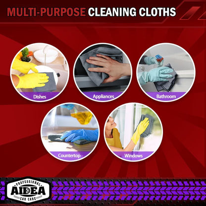 AIDEA Microfiber Cleaning Cloth, 50PK, Microfiber Towels for Cars, Premium Wash Cloths, Dusting Cloth Cleaning Rags, Absorbent Towels for SUVs, House, Kitchen, Window, Cleaning Supplies12×12"