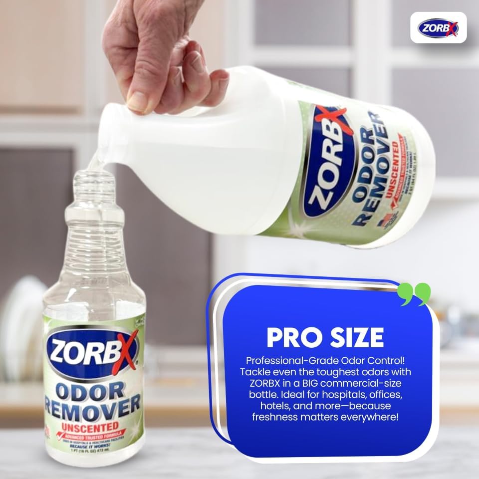 ZORBX Unscented Odor Eliminator for Strong Odor 16 Fl Oz - Used in Hospitals & Healthcare Facilities - Advanced Trusted Formula, Fast-Acting Odor Remover Spray for Dog, Cat, House & Carpet