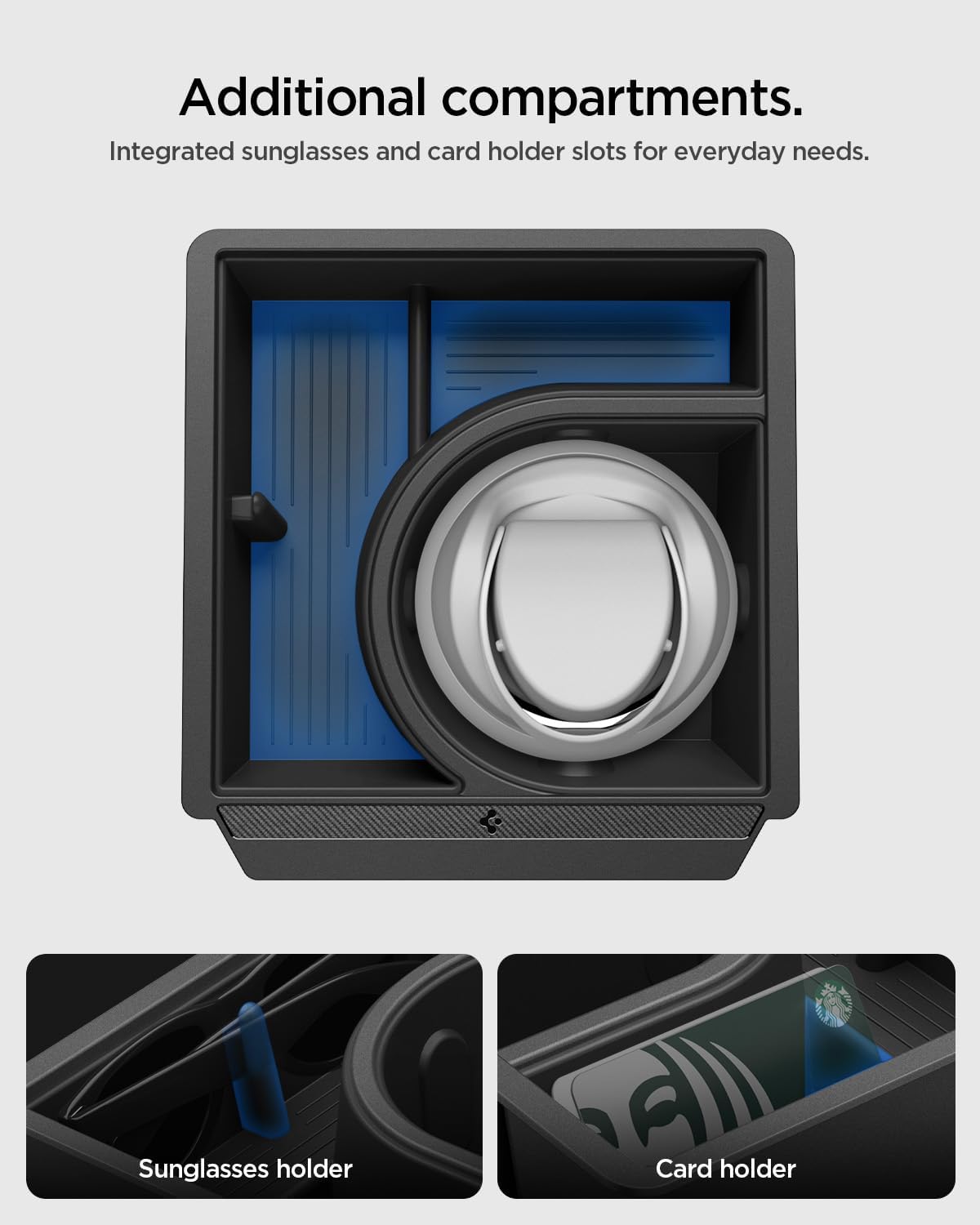 Spigen Center Console Organizer for Tesla Model Y Juniper (Only Premium & Performance 2026) and Model 3 Highland (Standard, Premium & Performance 2024/25/26) with Smooth Slide Technology - [Sliding]
