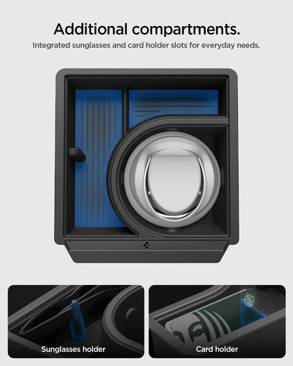 Spigen Center Console Organizer for Tesla Model Y Juniper (Only Premium & Performance 2026) and Model 3 Highland (Standard, Premium & Performance 2024/25/26) with Smooth Slide Technology - [Sliding]