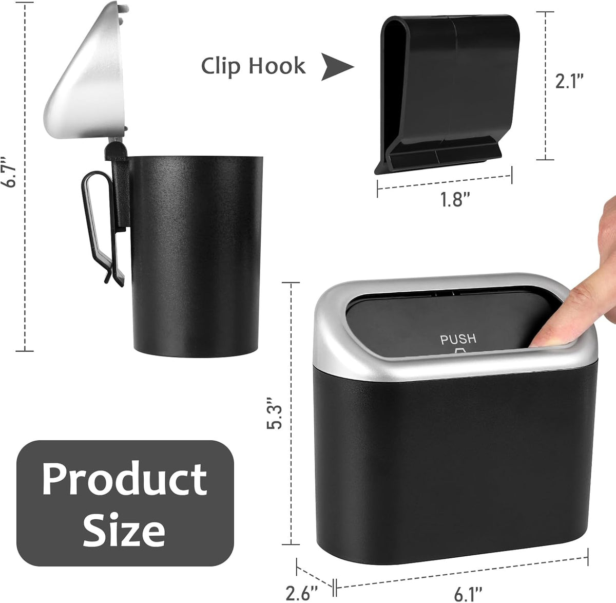 Accmor Car Trash Can with Lid, Mini Auto Dustbin Garbage Organizer Holder 2 Packs, Automotive Storage Container Bin with 60 Pcs Bags for Vehicle, Home, Office