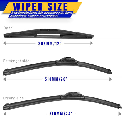 3 wipers Replacement for 2012-2018 Subaru Forester/2015-2019 Subaru Outback, Windshield Wiper Blades Original Equipment Replacement - 26"/17"/14" (Set of 3) U/J HOOK - Colors A