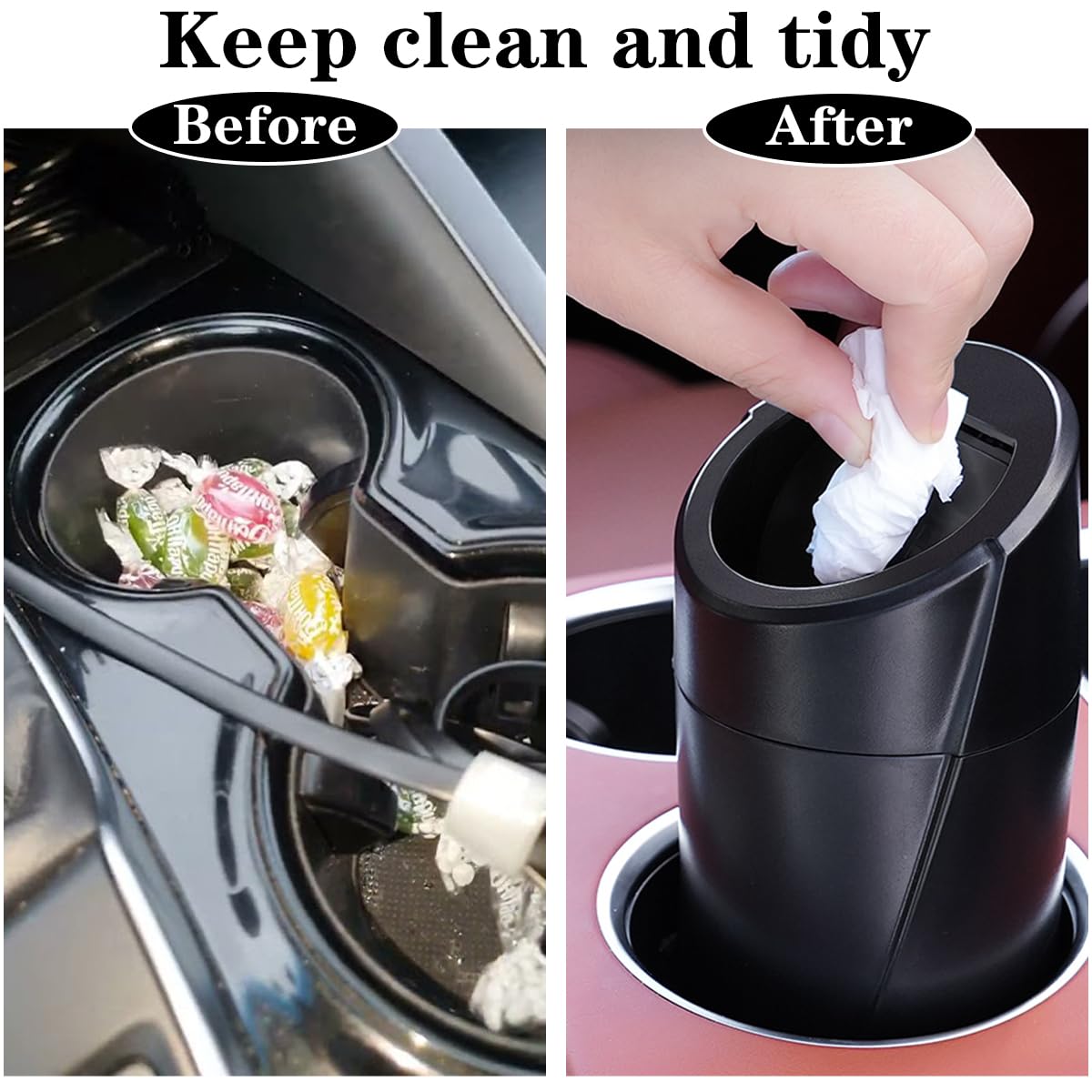 Car Trash Can Bin with Lid - Car Garbage Can Cup Holder - Pink Mini Leakproof Vehicle Garbage Bin with 20pcs Trash Bags - Automobile Organizers and Storage for Front Back Seat Accessories