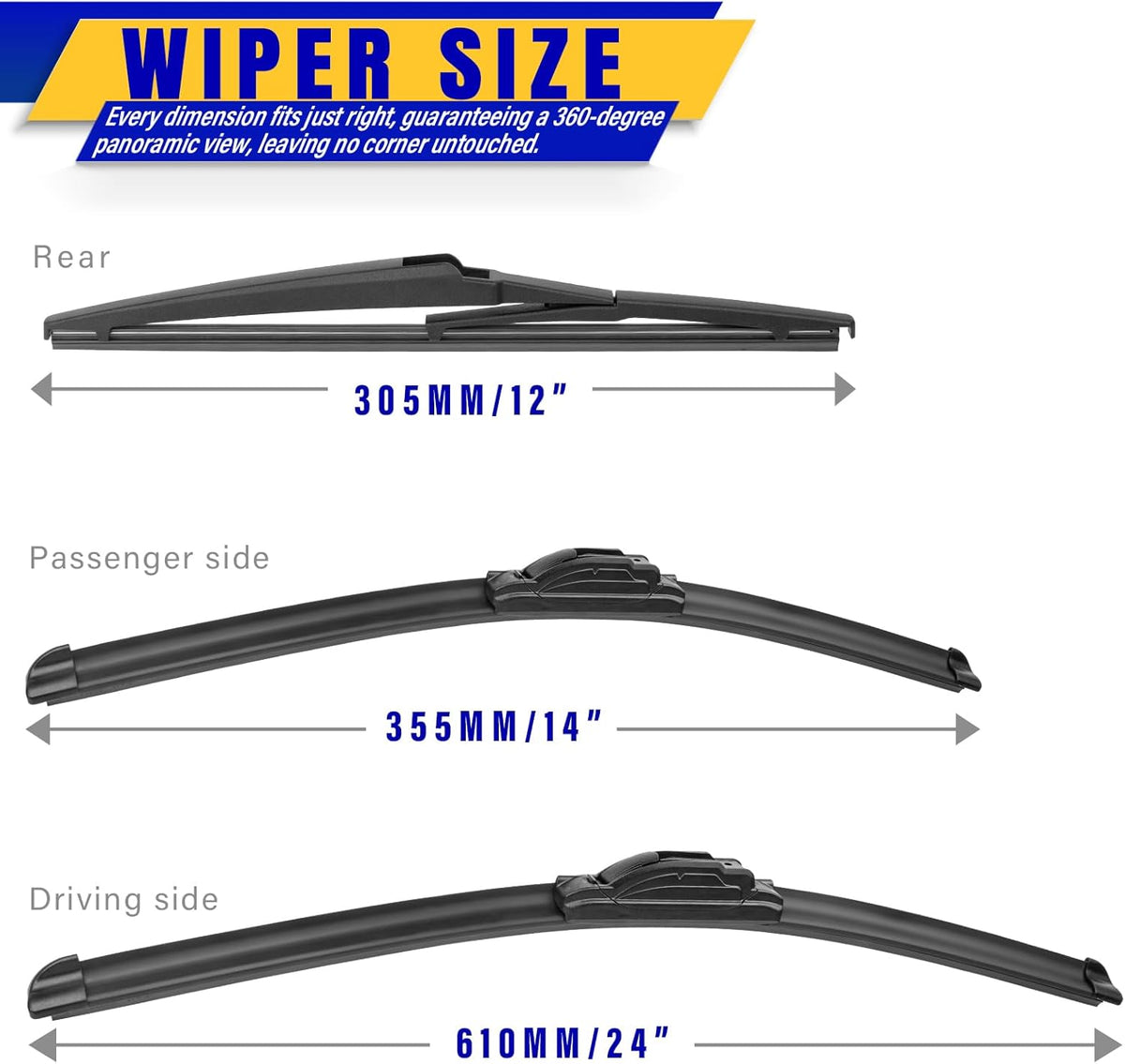 3 wipers Replacement for 2019-2023 2024 2025 2026 Subaru Forester, Windshield Wiper Blades Original Equipment Replacement - 26"/17"/14" (Set of 3) - Colors B