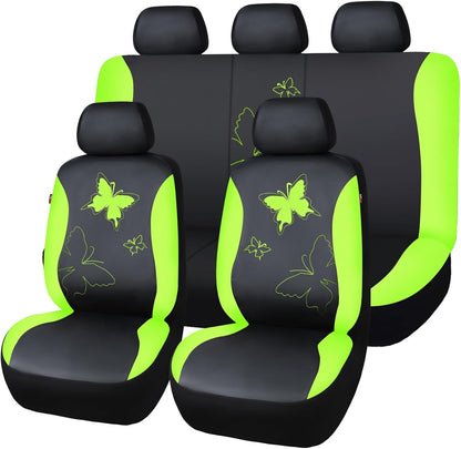 Flying Banner Butterfly car seat Covers ful Set Fashion Universal Lady Woman Female Rear Bench Split Colorized (Pink, 2 Fronts - Lace)