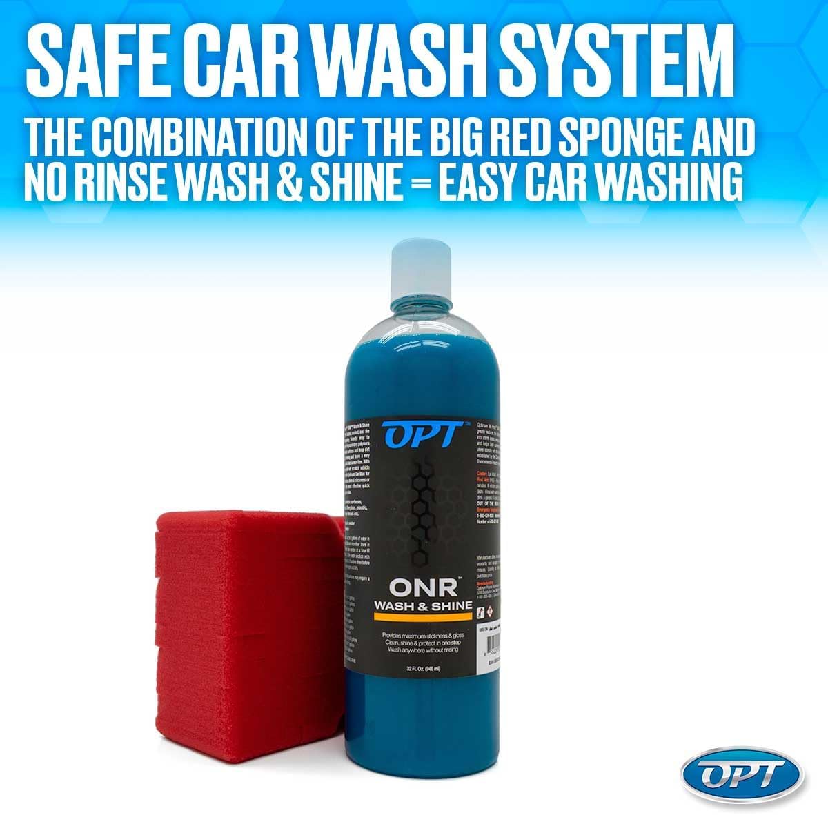 Optimum No Rinse Version 5 (32 Oz) and Big Red Sponge (BRS) Car Cleaning Kit, ONR Rinseless Car Wash and Wash Sponge for Washing and Auto Detailing