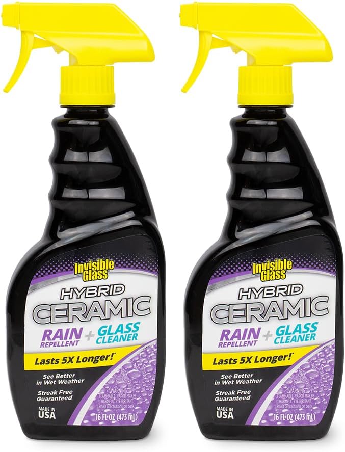 Invisible Glass 92183 Hybrid Ceramic Rain Repellent and Glass Cleaner – Cleans & Protects Car Windows and Windshields with Long-Lasting Water-Repellent Si02 Technology – 16 fl oz