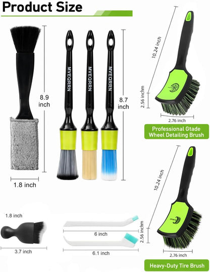 10PCS Car Detailing Brush Set,Boars Hair Car Cleaning Detail Brush kit,Ultra Soft No Scratch Car Dust Brush,Car Interior Detailing Brushes Kit,Detail Brushes Car Detailing for Interior Exterior(green)