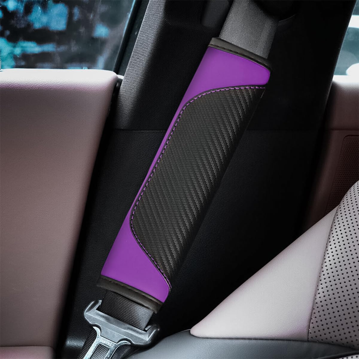 Osilly 2PCS Car Seat Belt Cover, Carbon Fiber Seatbelt Shoulder Protection, Soft Car Seat Belt Strap Cushion Protect Your Neck and Shoulder, Car Accessories Seat Belt Pad for Car Truck (Red)