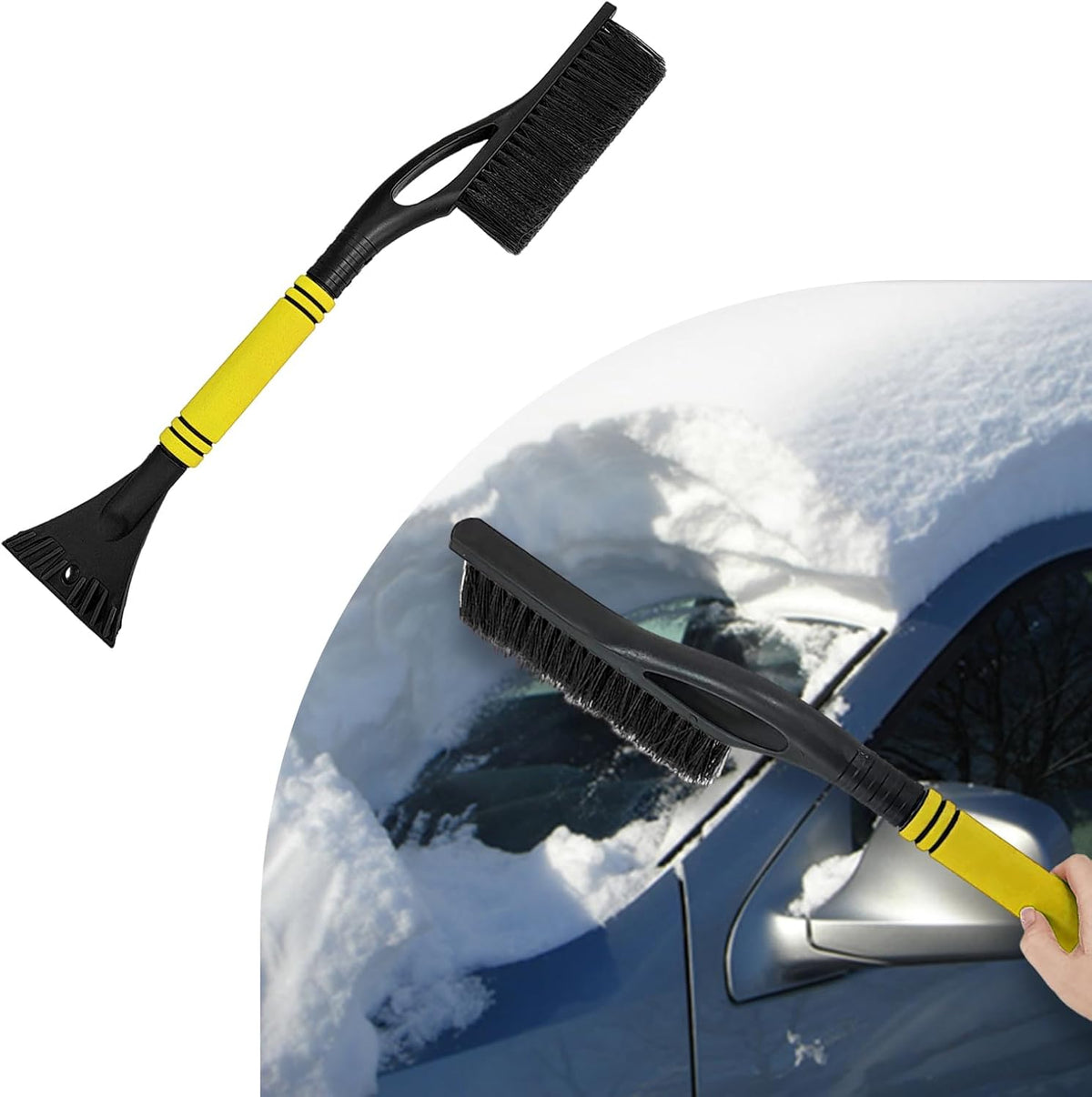 Dickno 24 Inch Car Snow Scraper and Brush, Detachable Scratch Free Ice Scraper with Ergonomic Foam Grip, Universal Winter Snow Removal Tool for Car Windshield Window (Black)