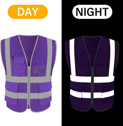 HYCOPROT High Visibility Mesh Safety Reflective Vest with Pockets and Zipper, Meets ANSI/ISEA Standards