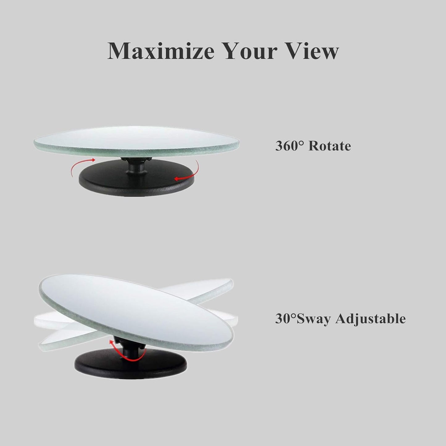 2 pcs Blind Spot Mirrors, 2" Round HD Glass Convex 360° Wide Angle Side Rear View Mirror with ABS Housing for Cars SUV and Trucks, Black, Pack of 2