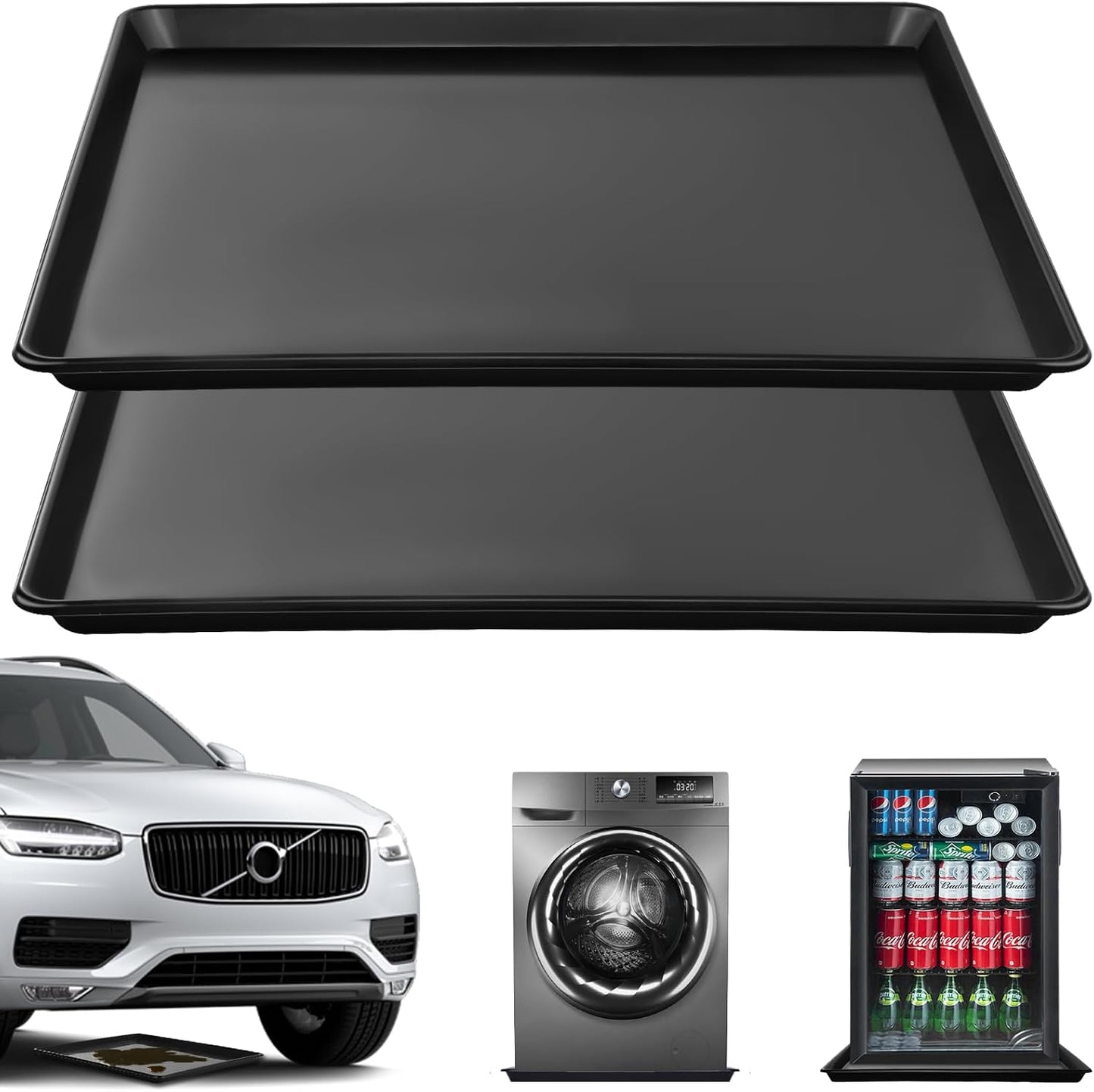 22.8'' x 21.6'' Oil Drain Pan,Drip Tray Oil Drip Pan for Under Car Plastic Oil Tray- Leak Proof Mini Fridge Drip Pan,Oil Drain Pans for Changing Oil,Oil Drip Pan for Under Car,Black(2 Pcs)