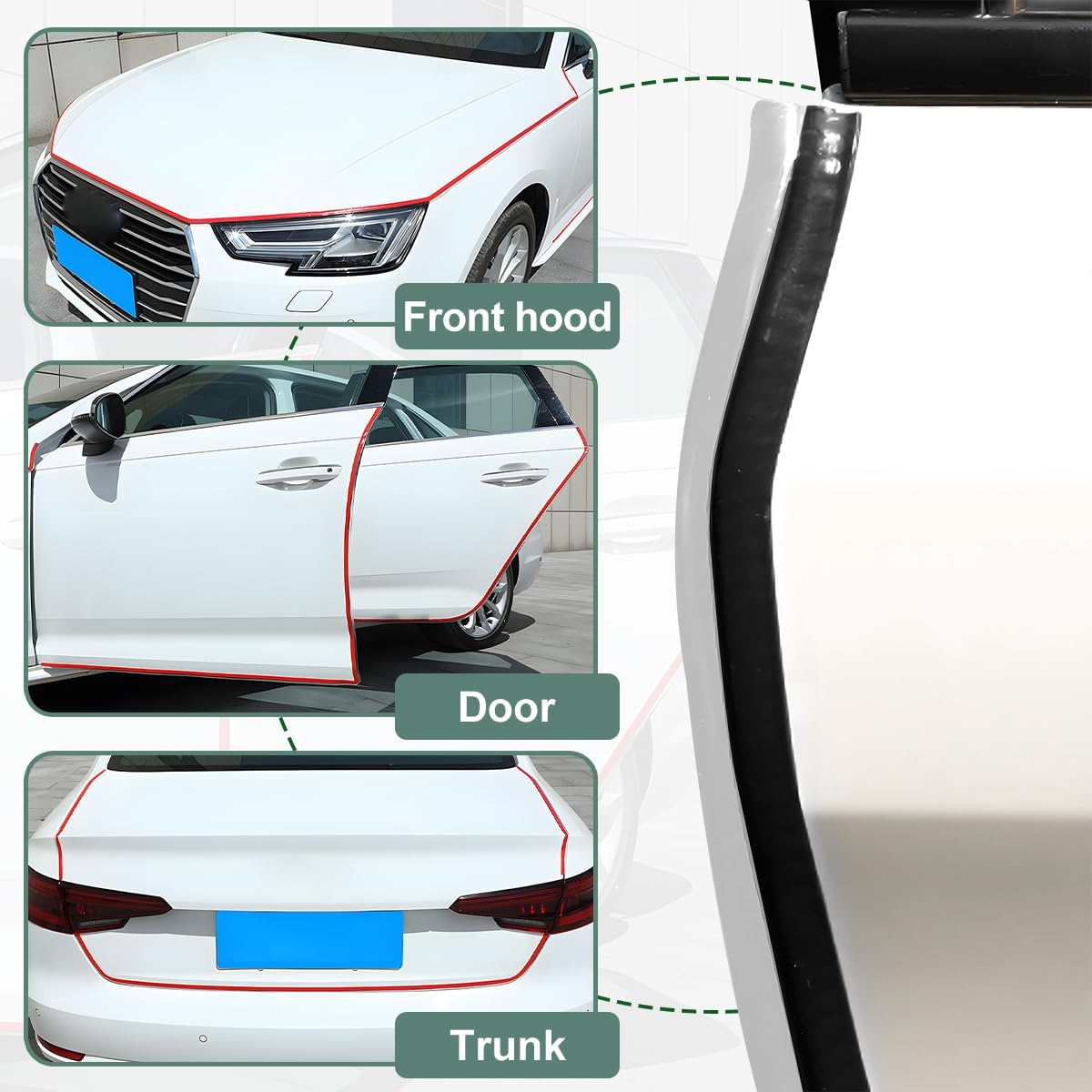 Osilly Car Door Edge Guards, 16Ft Rubber Seal Car Door Edge Trim, U Shape Door Edge Protector Guard, Aluminum Weather Proofing Automotive Door Edge Molding Protection for Most Car (Black)