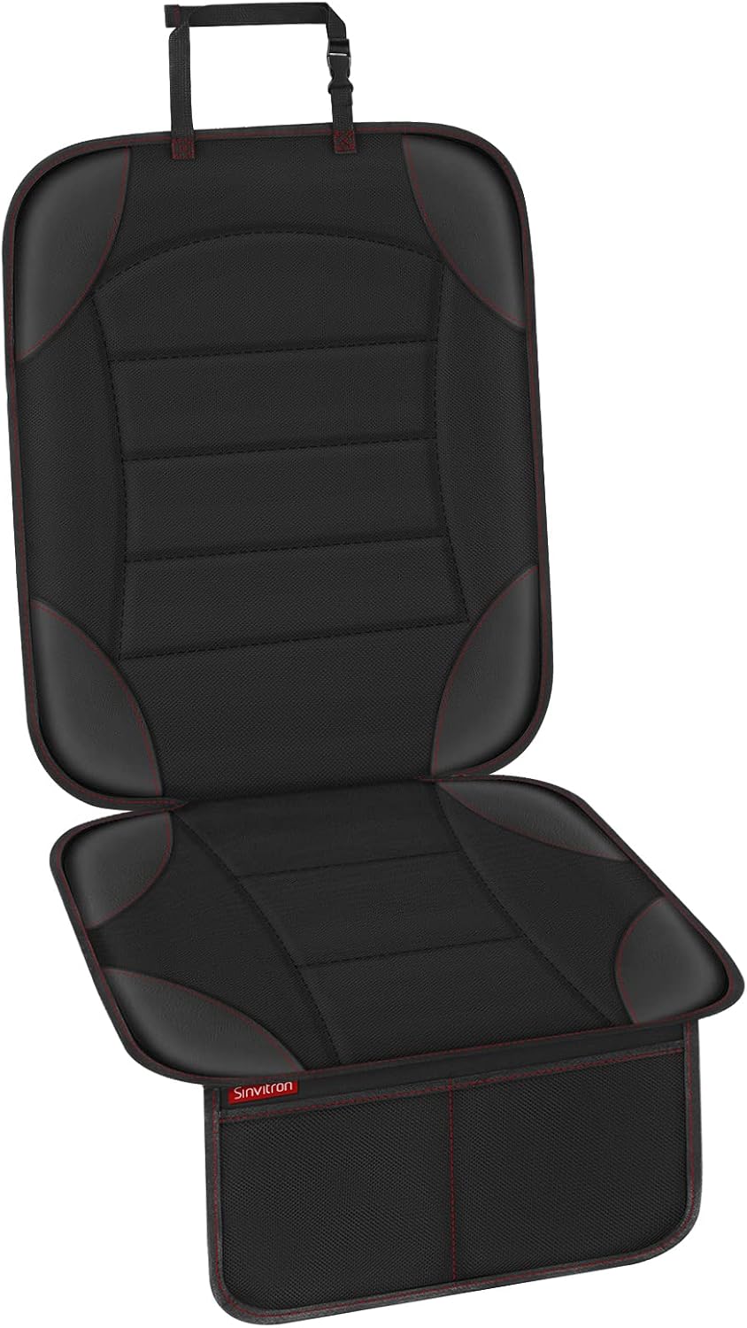 Sinvitron Car Seat Protector for Child Car Seat - Waterproof Non-Slip Leather Mat with 2 Mesh Pockets, Universal Seat Cover for Baby, Pets & Vehicles(2-Pack,Black)