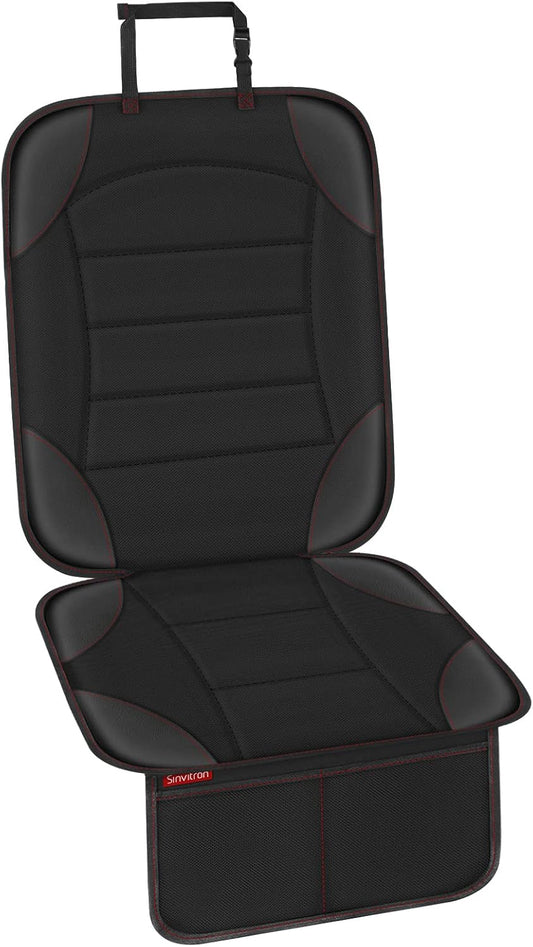 Sinvitron Car Seat Protector for Child Car Seat - Waterproof Non-Slip Leather Mat with 2 Mesh Pockets, Universal Seat Cover for Baby, Pets & Vehicles(2-Pack,Black)