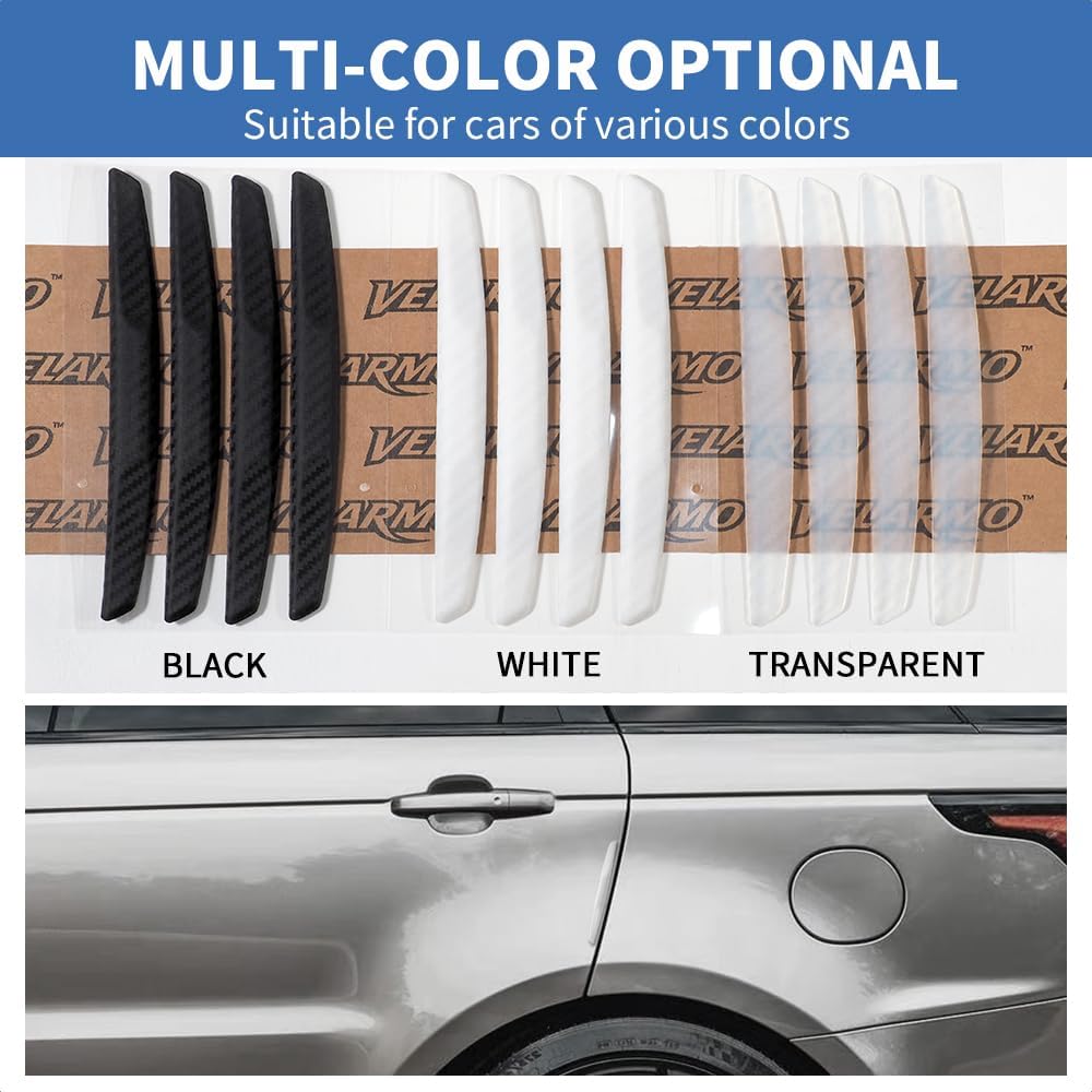 4PCS Car Door Edge Guards Universal 3D Carbon Fiber Texture Anti-Collision Scratch Protector Strips Flexible Silicone Trim with Nano Adhesive for Sedan SUV Truck Black
