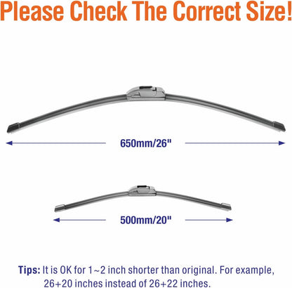 Wiper Blades 26" + 16" Automotive Replacement Windshield Wiper Blades for My Car Premium All-Seasons OE Quality Wipers for Front Windshield(Set of 2)