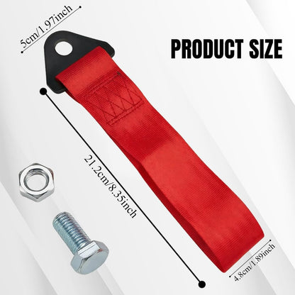 Racing Tow Strap, Tow Strap with Hooks, Sports Trailer Belt, Car Modification High Strength Nylon Traction Rope Decor Trailer Hook Belt Fit for Front or Rear Front Bumper Decoration (Red)