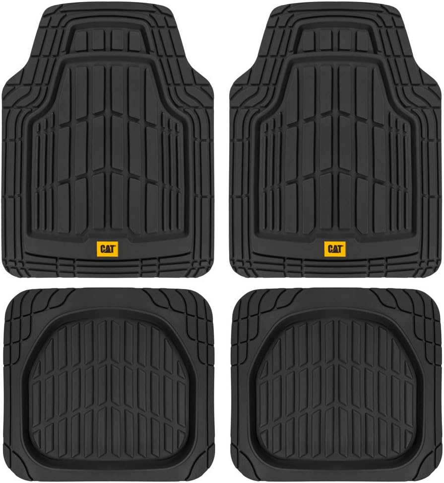 Cat® ToughRide™ Heavy-Duty 3 Piece Rubber All Season Floor Mats for Car Truck Van SUV, Black - Premium Trim to Fit Cars Floor Mat, All Weather Deep Dish Automotive Floor Mats, Total Dirt Protection