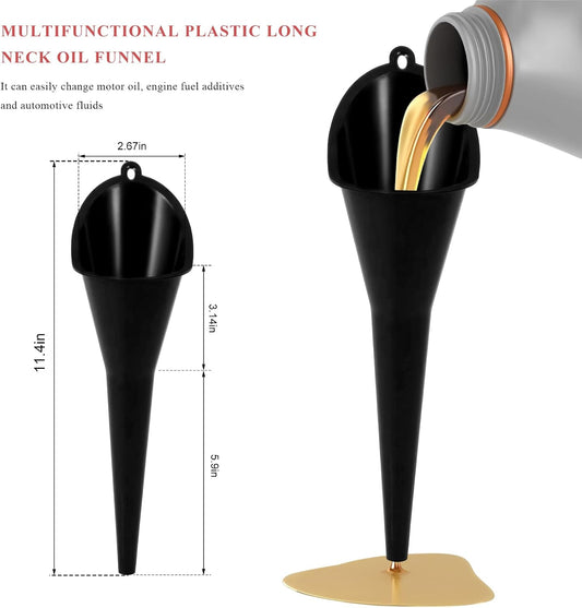 Oil Funnel, Multi-Purpose Plastic Long Neck Oil Funnel, Automotive Use Funnels for Filling Oils Lubricants Water Diesel, Kitchen Funnels for Filling Bottles Jars (Black)