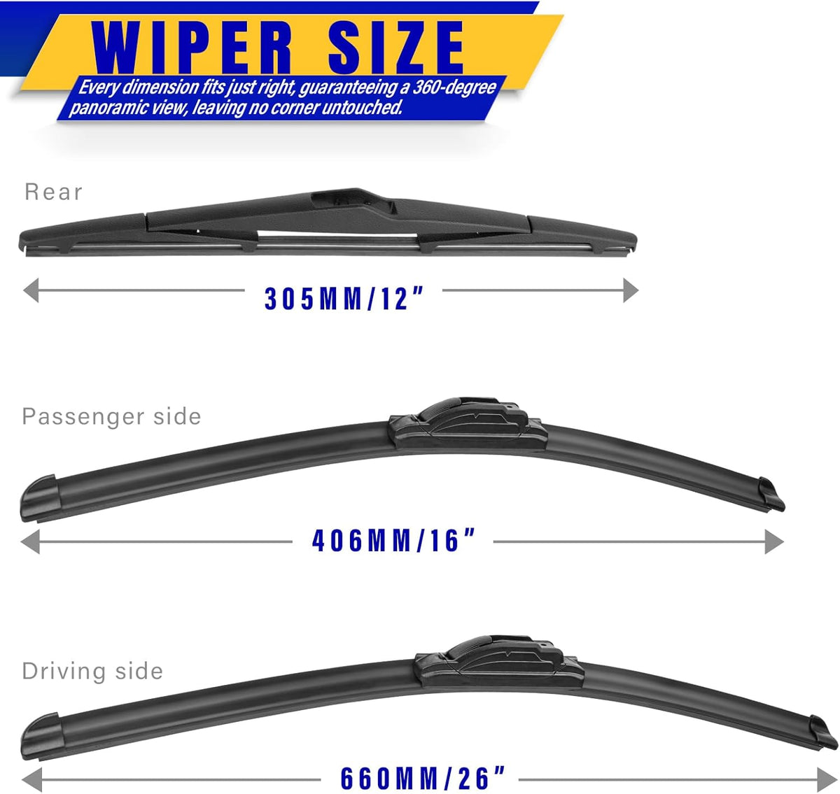 3 wipers Replacement for 2019-2023 2024 2025 2026 Subaru Forester, Windshield Wiper Blades Original Equipment Replacement - 26"/17"/14" (Set of 3) - Colors B