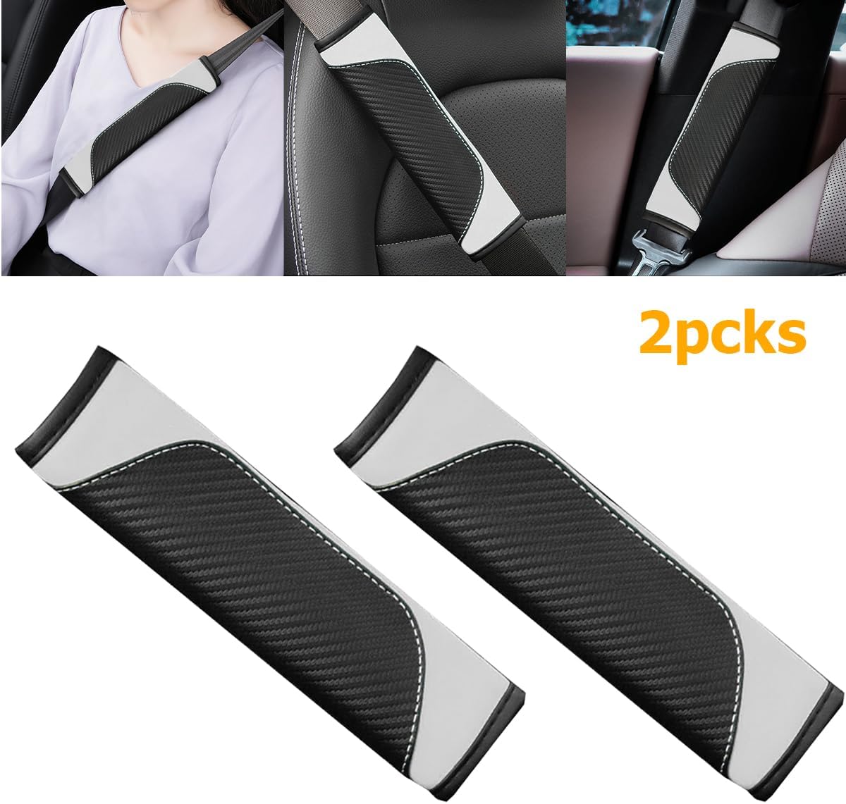 Osilly 2PCS Car Seat Belt Cover, Carbon Fiber Seatbelt Shoulder Protection, Soft Car Seat Belt Strap Cushion Protect Your Neck and Shoulder, Car Accessories Seat Belt Pad for Car Truck (Red)