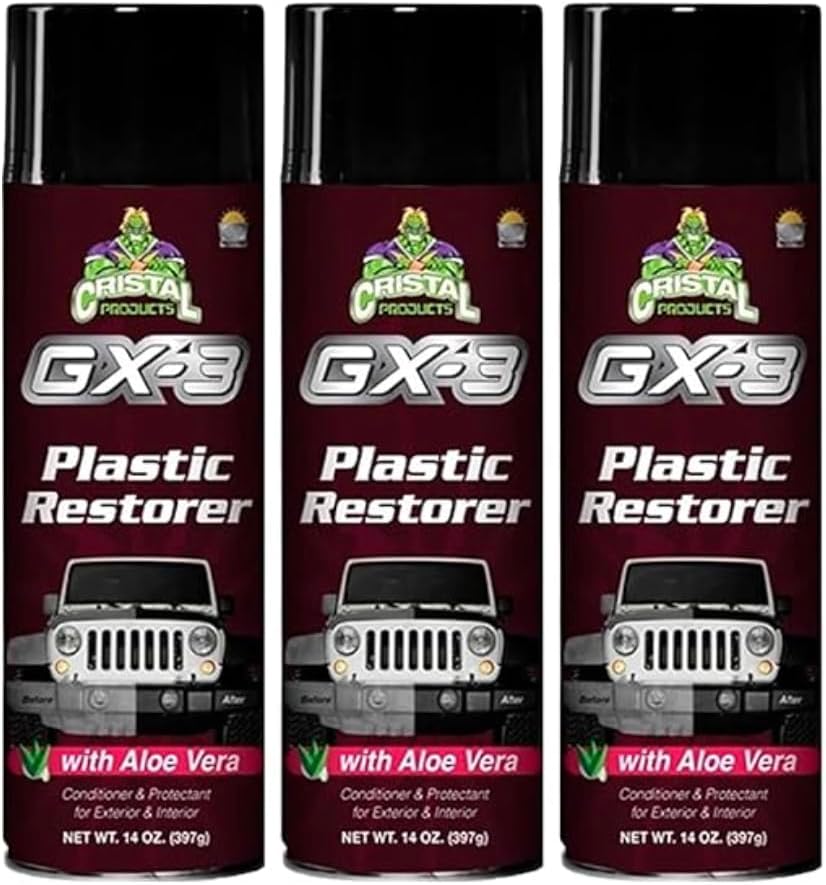 Cristal Products GX-3 Plastic Restorer – Black Plastic Restorer for Cars & Automotive Trim Restorer – Interior Car Cleaner & Exterior Faded Plastic, Vinyl & Rubber Renewer with Aloe Vera (8 fl oz)
