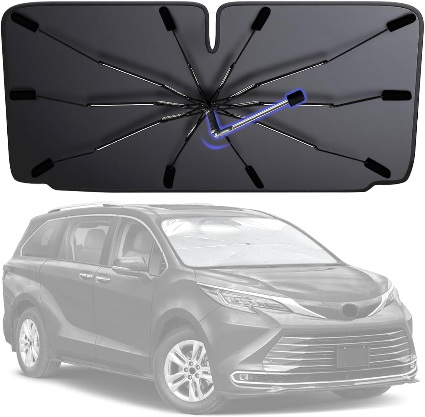 2026 Windshield Sun Shade Umbrella, Foldable Car Umbrella Sunshade with UV Block Car Front Window (Heat Insulation Protection) for Auto Windshield Covers Blackout Trucks Cars (Large)
