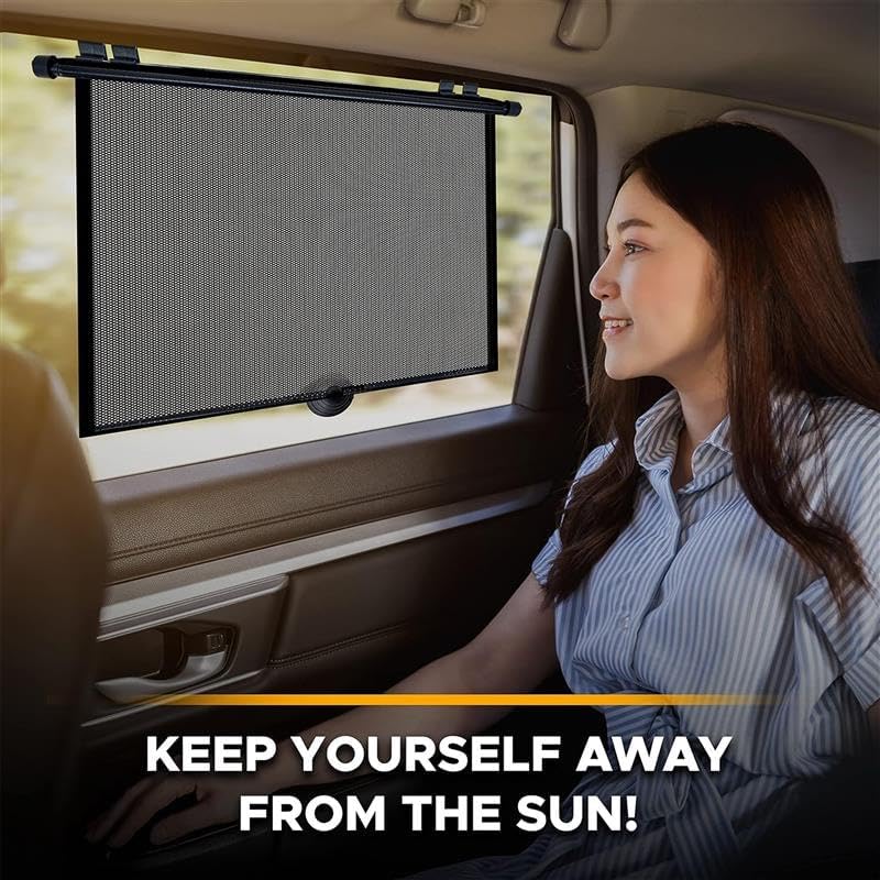 EcoNour Car Side Window Sun Shade (2 Pack) | Retractable Roller Sunshade for Kids | Baby Car Window Shades for UV and Sun Glare Protection | Baby Travel Accessories (15"x17")