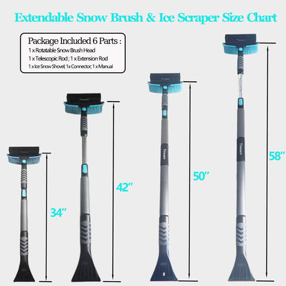 58" Car Snow Brush & Ice Scraper Long Snow Brush for Car Extendable, Upgraded Heavy Duty Pivoting Snow Broom for SUV Trucks Windshield
