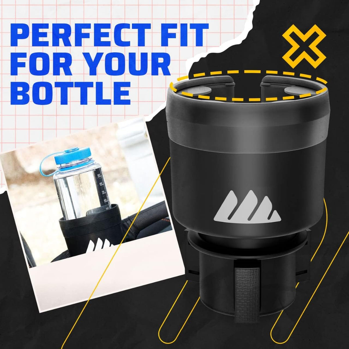 Integral Hydro Expander - Car Cup Holder Expander Organizer with Adjustable Base - Rubber Tabs Hold Most 32-40 oz Bottles and Large Cups