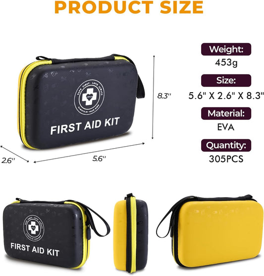 Premium First Aid Kit - 305 Piece Dual-Color Emergency Kit with Hard Shell & Fluorescent Interior Coating, Compact Survival Kit for Home, Car, Travel, Hiking & Outdoor (Pink/White)