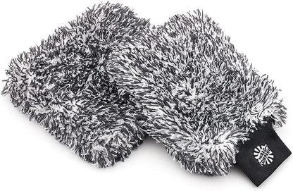 The Rag Company - The Cyclone Ultra Wash Mitt 8in x 9in and Cyclone Ultra Wash Pad 10in x 10in - 70/30 Blend Korean Microfiber, Foam Padding, Scratch-Free, Lint-Free, Black (2-Pack)