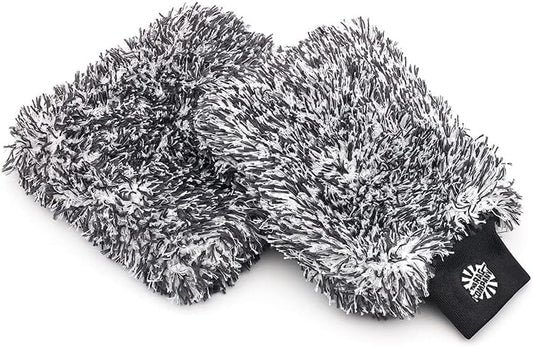 The Rag Company - The Cyclone Ultra Wash Mitt 8in x 9in and Cyclone Ultra Wash Pad 10in x 10in - 70/30 Blend Korean Microfiber, Foam Padding, Scratch-Free, Lint-Free, Black (2-Pack)