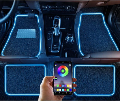 Soft Car Floor Mats With Led Strip Light, Universal Fit Black Automotive Carpet, App Control Interior Car Lights Floor Mats, Anti-Slip Waterproof RGB Car Decor Accessories For SUV, Trucks, Sedan,Jeeps