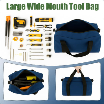 Small Tool Bag,Close Top Wide Mouth Tool Organizer Bag,Large Capacity Tool Bags for Men,Canvas Tool Storage Bag for Storage Handbag for Screwdrivers,Wrench,Pliers Hand Tools (black, 12 Inch)