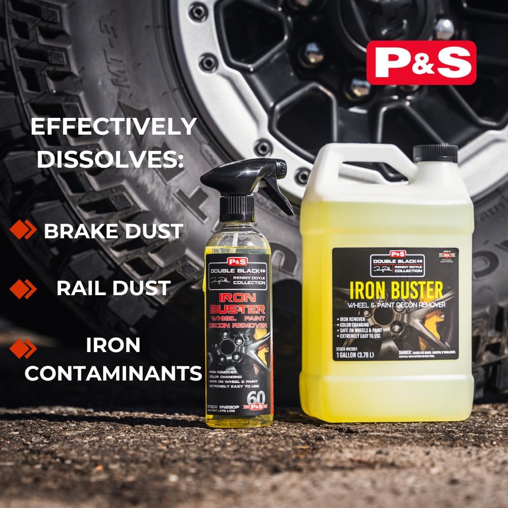 P & S Professional Detail Products Iron Buster Wheel & Paint Decon Remover - pH Balanced, Safe on Alloy, Chrome, Steel & Aluminum Wheels - 16 oz Spray
