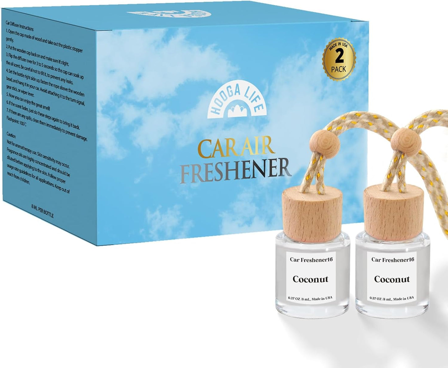 HoogaLife Car Air Freshener Diffuser 2 Pack Hanging Air Freshener Diffuser - Vanilla Cream Fragrance Oil Air D iffuser for Car, 45+ days Long Lasting Fragrance Made in USA C ar Air Fresheners (V54)